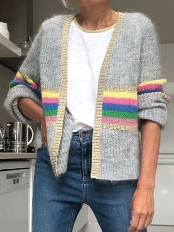 Loose Casual Color Block Sweater Coat