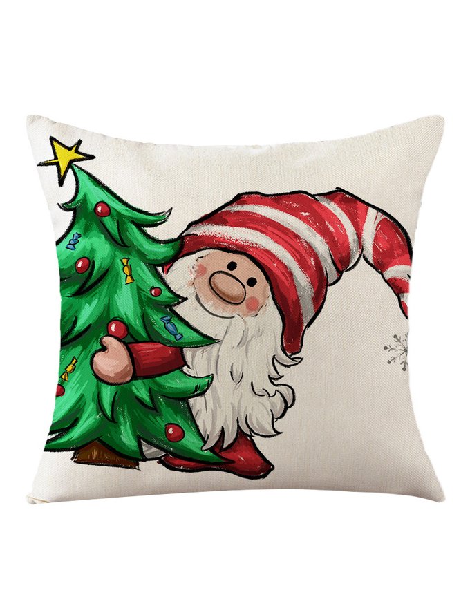 Christmas Pillowcase Red Green Christmas Elf Faceless Old Man Alphabet Print Holiday Party Cushion Cover