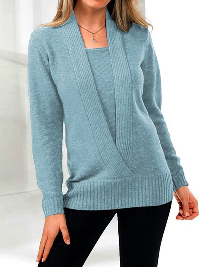 JFN V-neck Casual Warm 2-in-1 Tunic Sweater