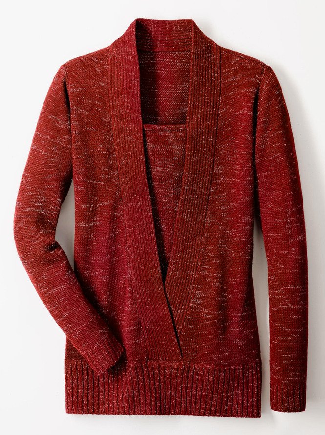 JFN V-neck Casual Warm 2-in-1 Tunic Sweater