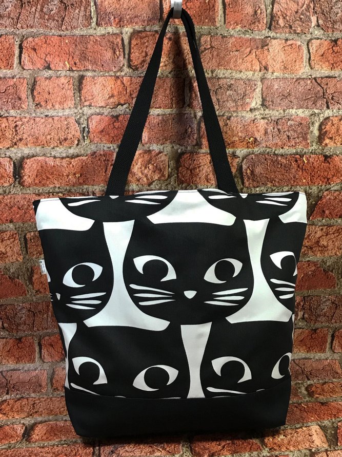 Casual Black Cat Pattern Shoulder Bag Cat Pattern Shopping Bag Everyday Outing Clothing Matching