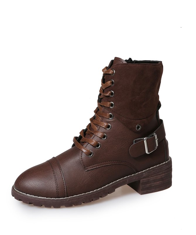 Retro Stitching Lace-up Zipper Boots
