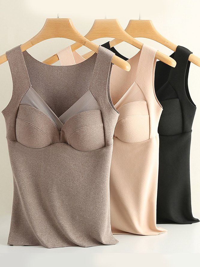 Women's Fixed Chest Pad Seamless Heat Develvet Warm Bottoming Vest Plus Size