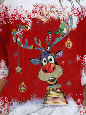 Women's Red Sweatshirt  Christmas Reindeer Printed