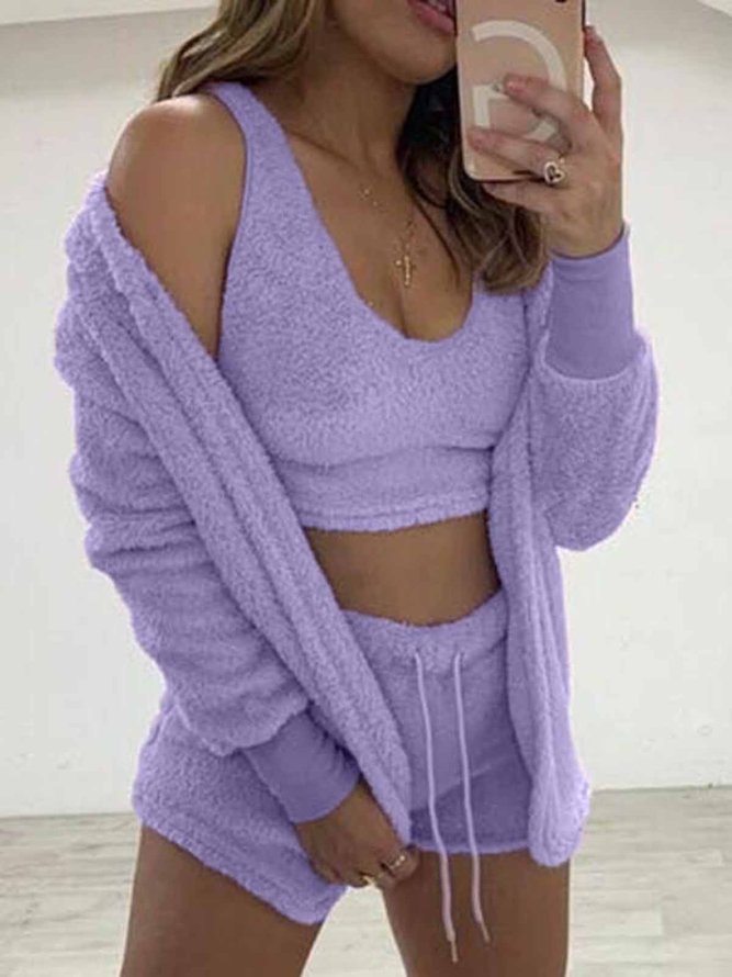 Homewear Sleeve Fur Fashion Three-piece Back Long Velvet Casual Heart Plus Size