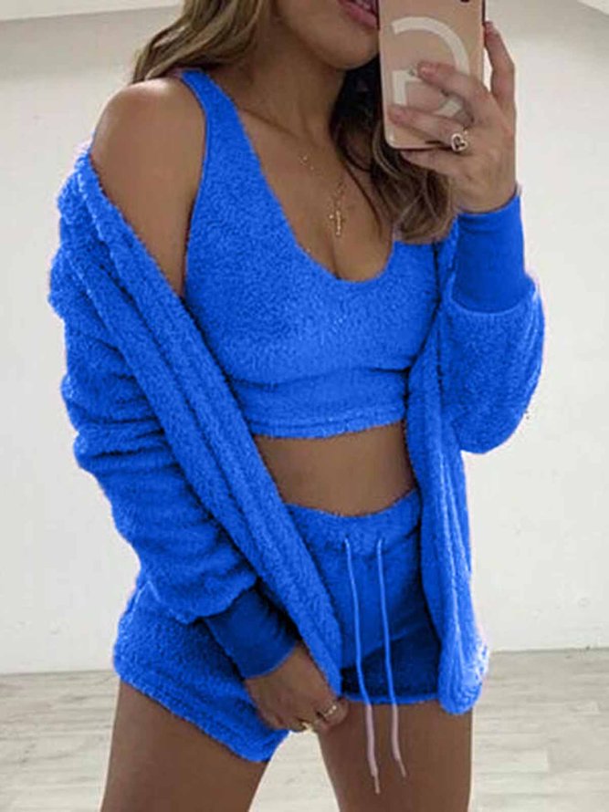 Homewear Sleeve Fur Fashion Three-piece Back Long Velvet Casual Heart Plus Size