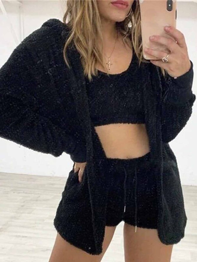 Homewear Sleeve Fur Fashion Three-piece Back Long Velvet Casual Heart Plus Size