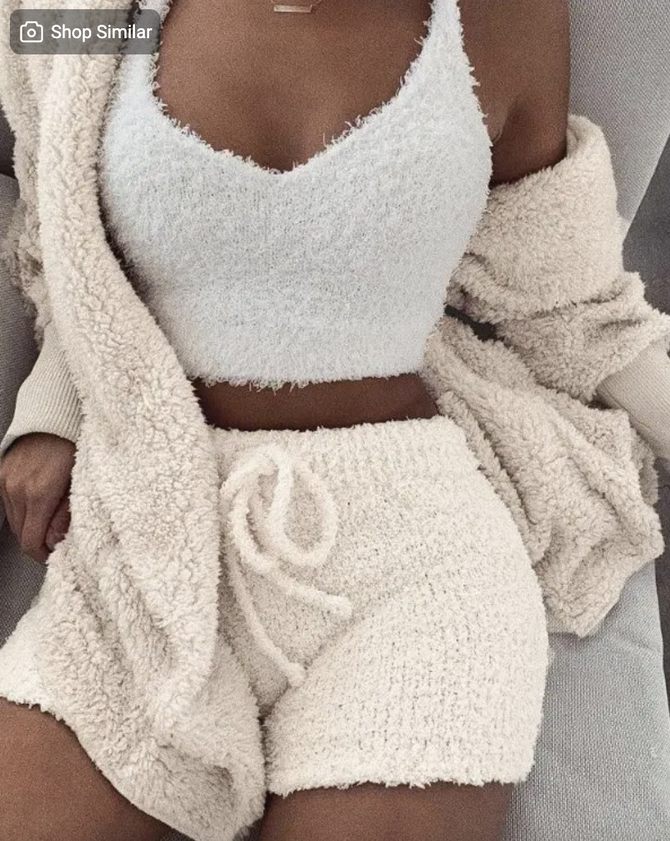 Homewear Sleeve Fur Fashion Three-piece Back Long Velvet Casual Heart Plus Size