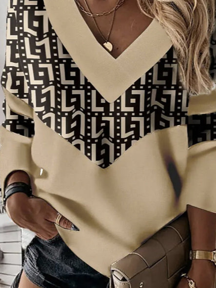 Geometric Print Patchwork Casual Loose Sweatshirt