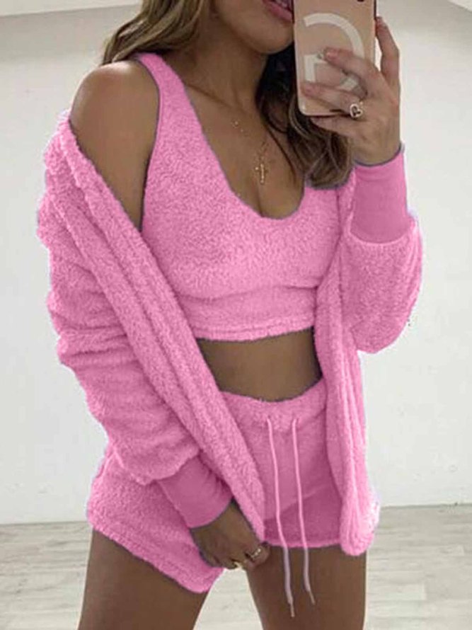 Homewear Sleeve Fur Fashion Three-piece Back Long Velvet Casual Heart Plus Size