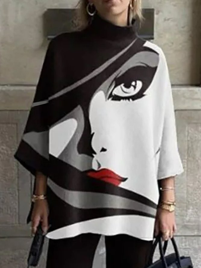 Half Turtleneck  Figure Abstract Two-Piece Set