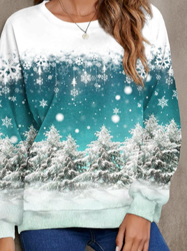 Crew Neck Loose Snowflake Sweatshirt