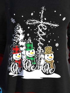 Women's Long Sleeve Faux Two Piece Tunic Tops Christmas Snowman Printed