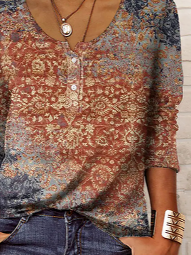 Cotton-Blend Ethnic Loose Top