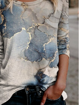 Women Cotton-Blend Ombre Casual  long sleeve T-Shirt