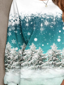 Crew Neck Loose Snowflake Sweatshirt