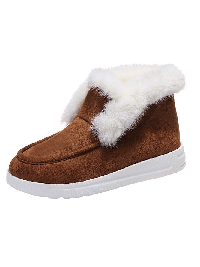 Women Warm Plus Size Casual Color Block Flat Heel Furry Snow Boots