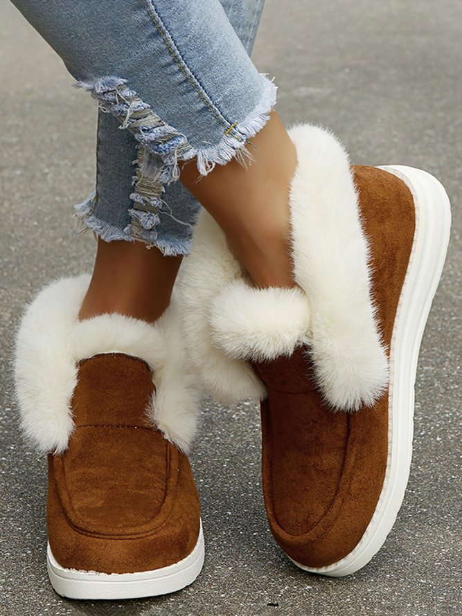 Women Warm Plus Size Casual Color Block Flat Heel Furry Snow Boots