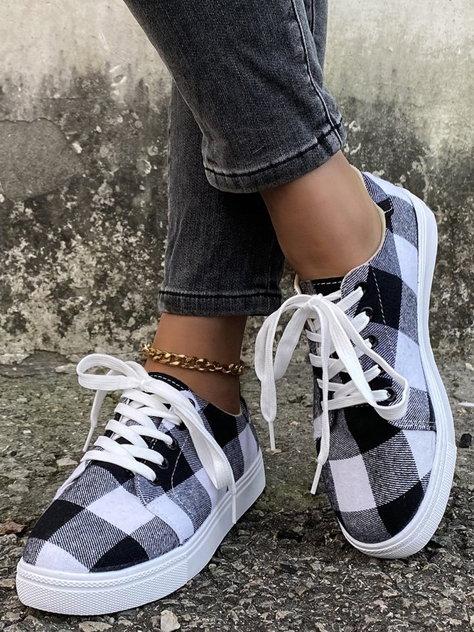 Christmas Red Plaid Black And White Plaid Leopard Casual Flat Shoes