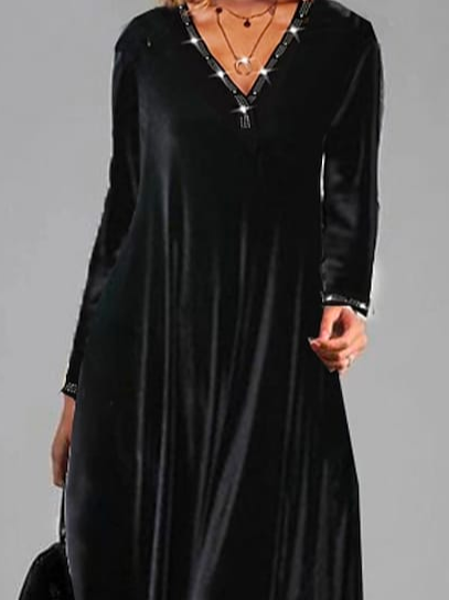 Loose Color Block V Neck Dress