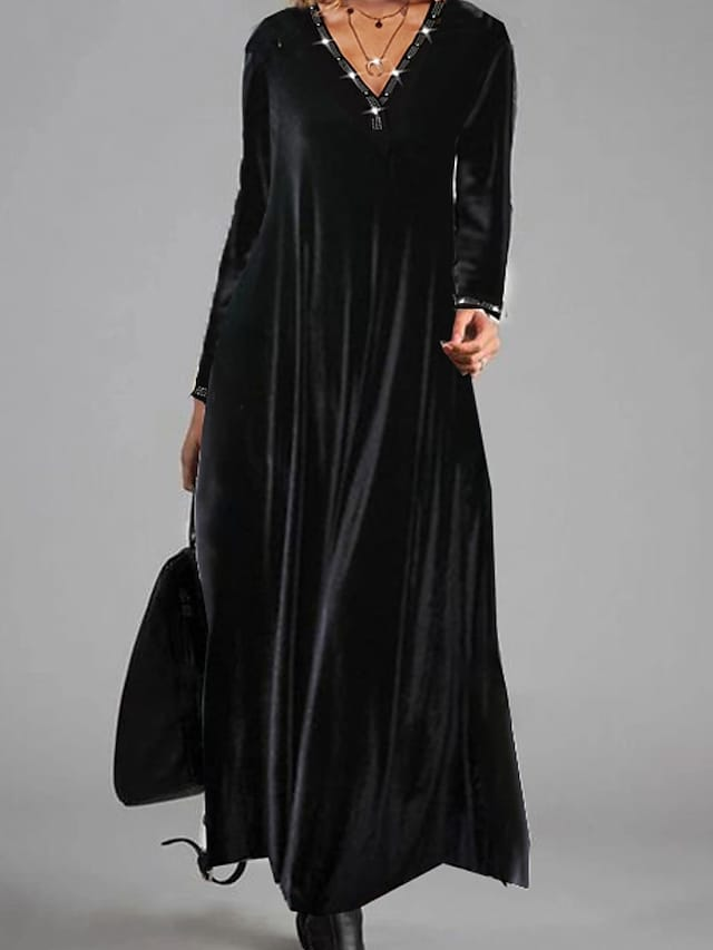 Loose Color Block V Neck Dress