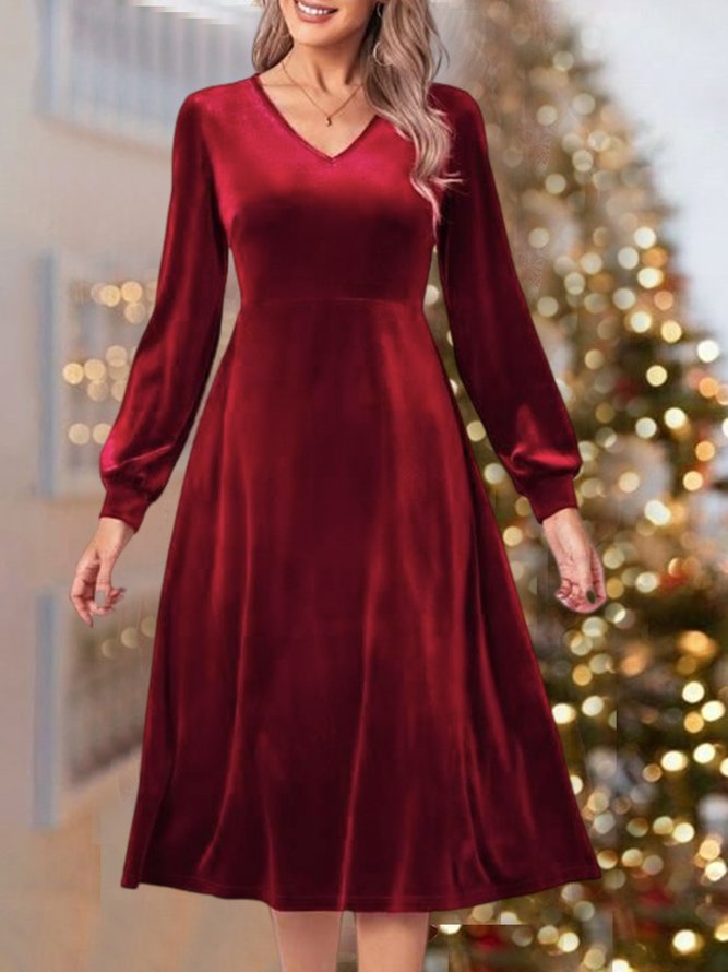 Plain Urban V Neck  Christmas Dress