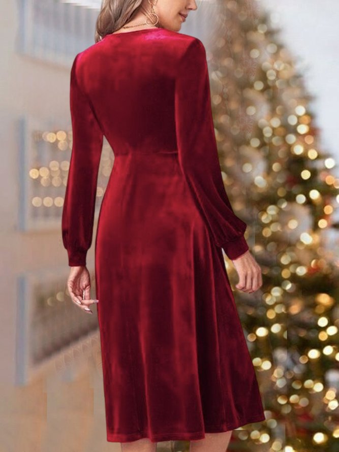 Plain Urban V Neck  Christmas Dress