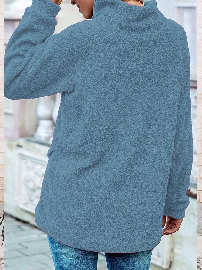 Women Casual Long Sleeve Half Turtleneck Plush Sweatshirt