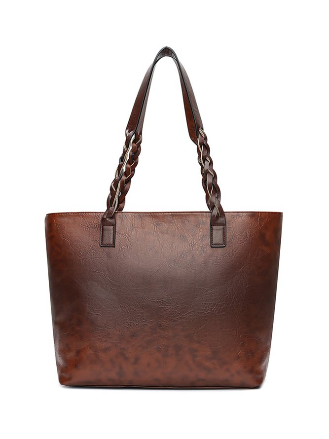 Vintage Oil Waxed Leather Fringe Zip Shoulder Bag Tote Bag
