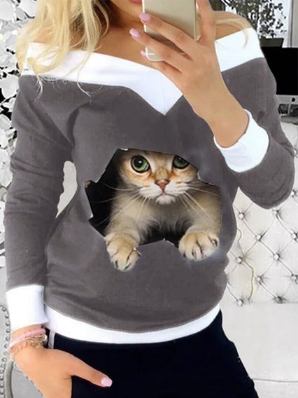 Regular Fit V Neck Animal Sweatshirt