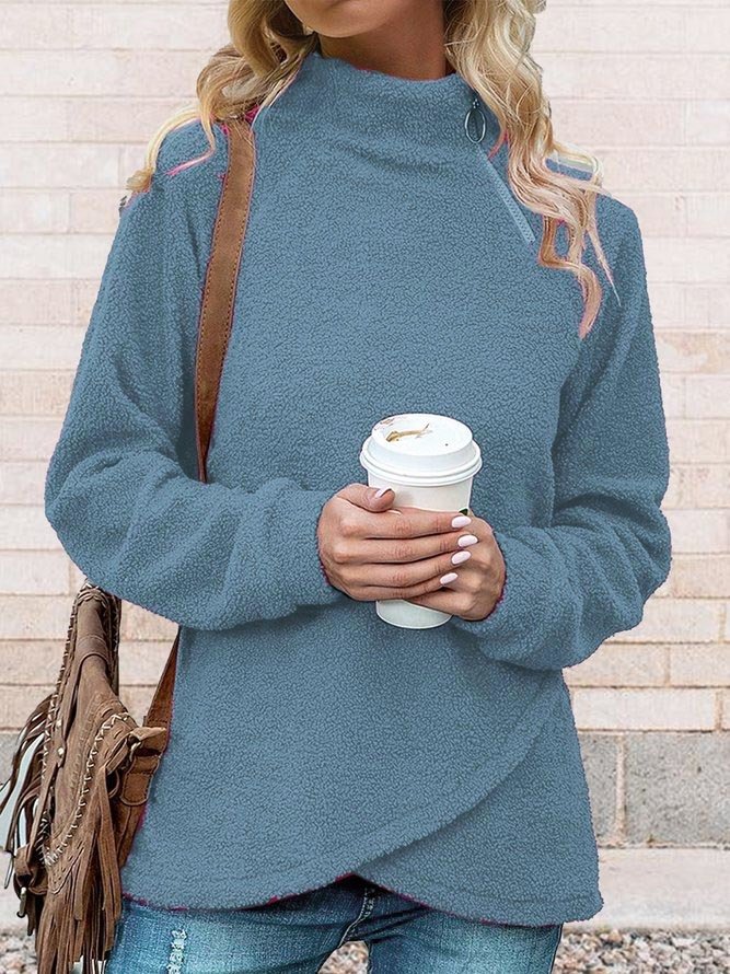 Women Casual Long Sleeve Half Turtleneck Plush Sweatshirt