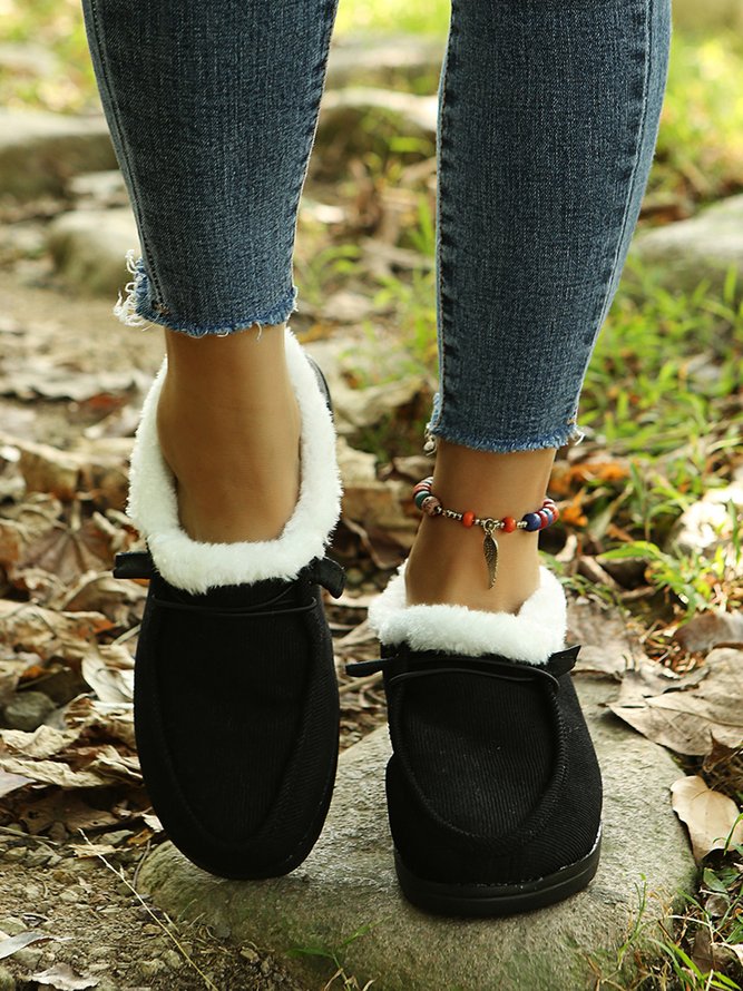 Corduroy Upper Plush Casual Flats