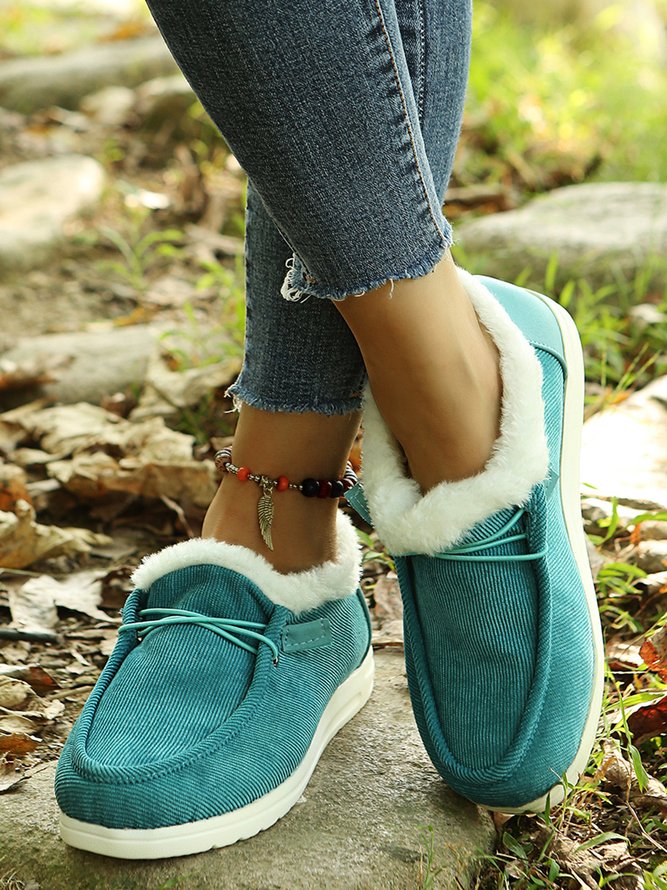 Corduroy Upper Plush Casual Flats