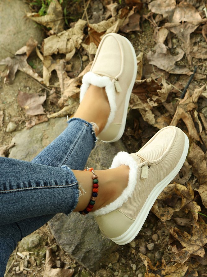 Corduroy Upper Plush Casual Flats