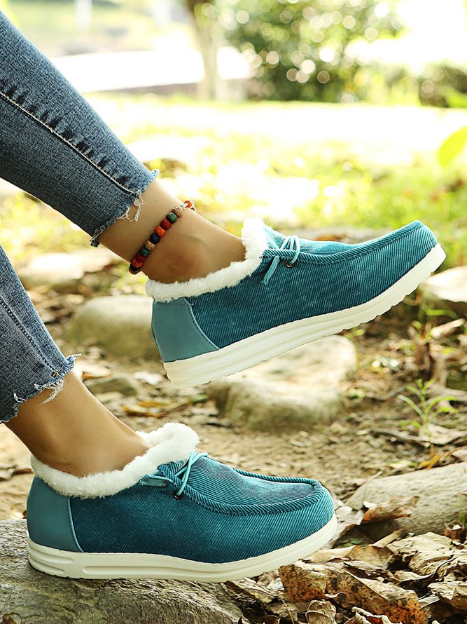 Corduroy Upper Plush Casual Flats