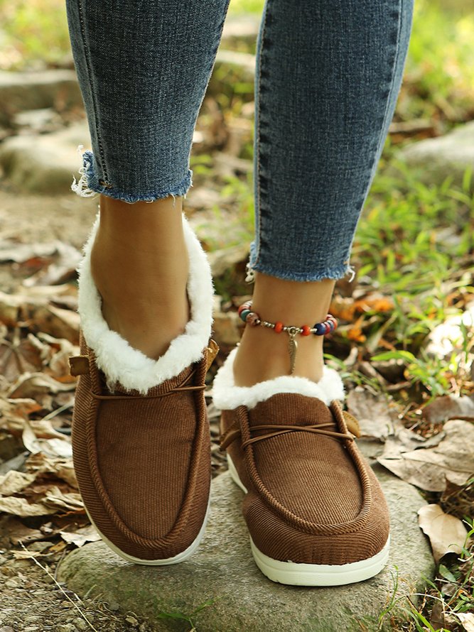 Corduroy Upper Plush Casual Flats