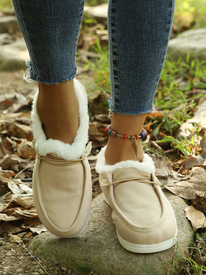Corduroy Upper Plush Casual Flats