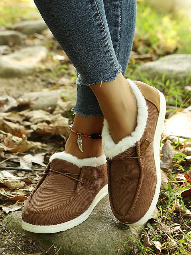 Corduroy Upper Plush Casual Flats