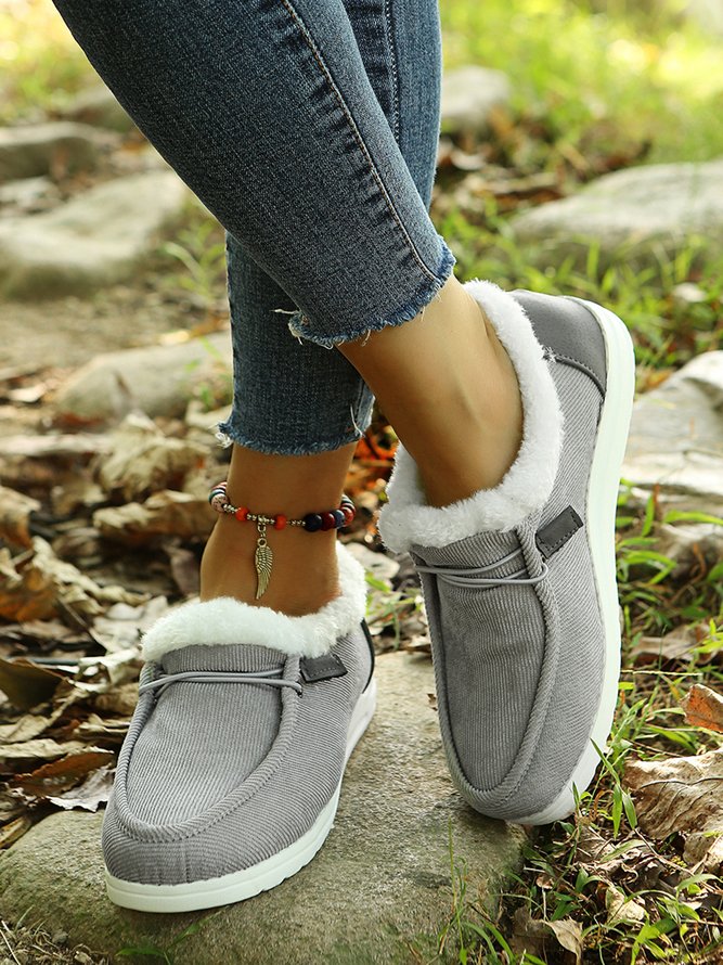 Corduroy Upper Plush Casual Flats