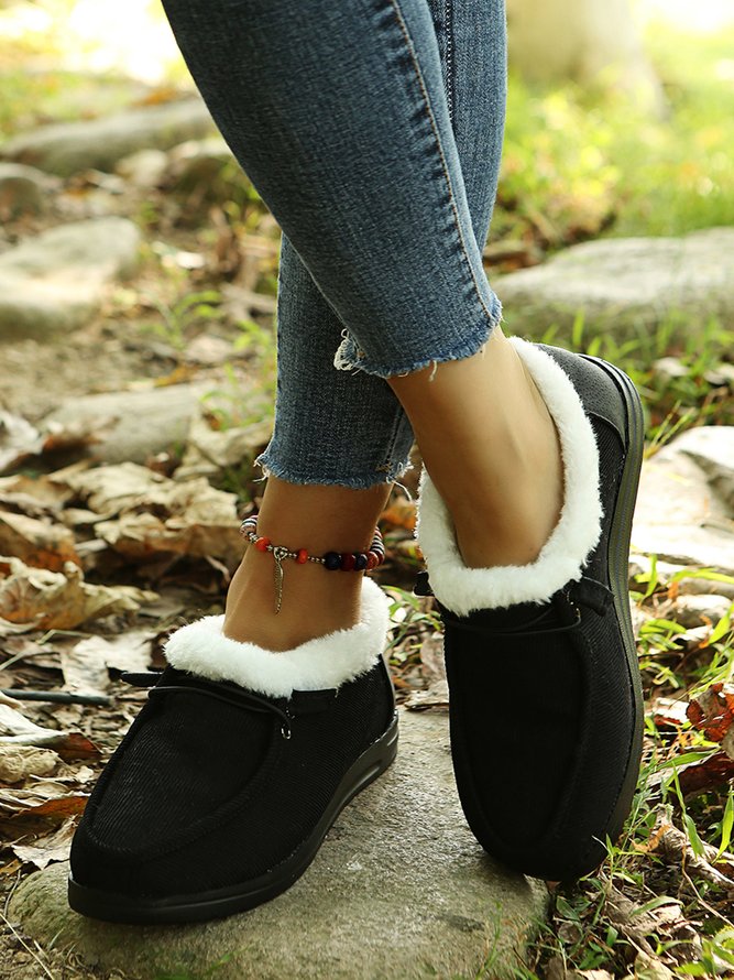Corduroy Upper Plush Casual Flats
