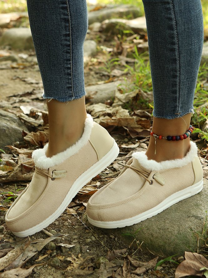 Corduroy Upper Plush Casual Flats