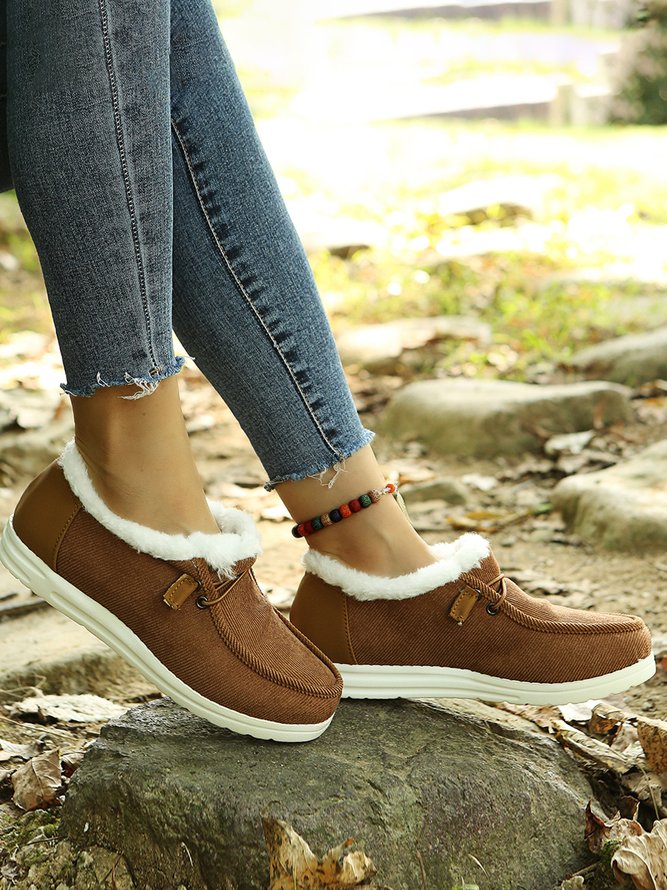 Corduroy Upper Plush Casual Flats