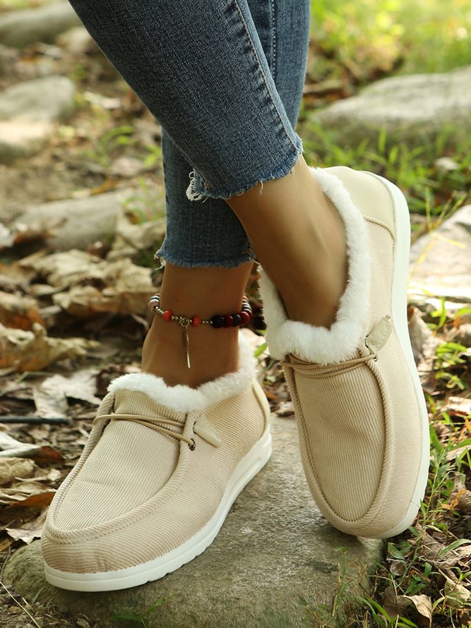 Corduroy Upper Plush Casual Flats