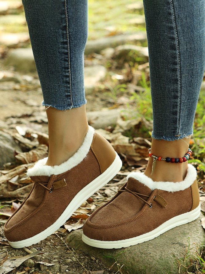 Corduroy Upper Plush Casual Flats