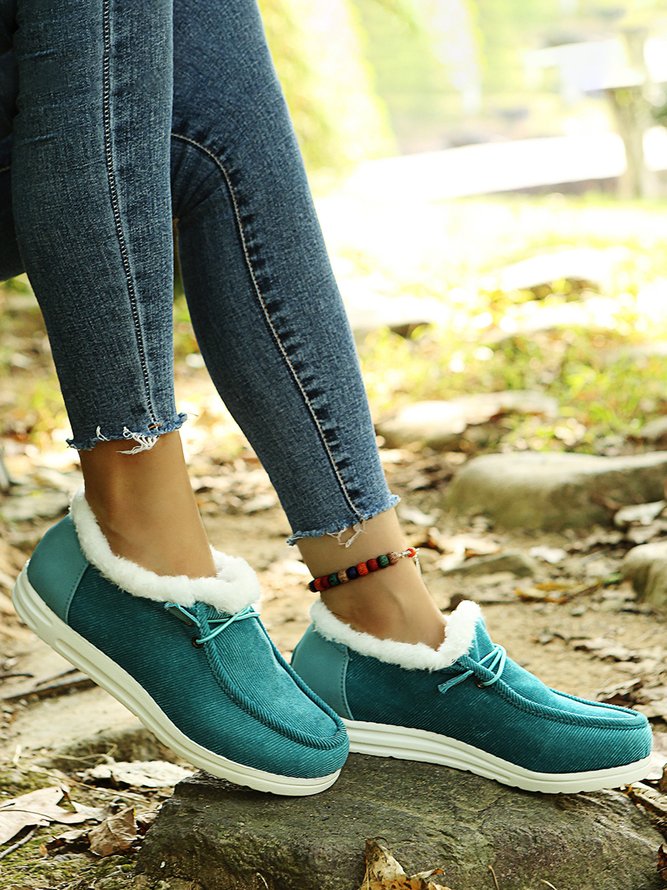 Corduroy Upper Plush Casual Flats