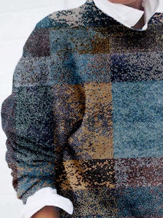 Color Block Vintage Crew Neck Top