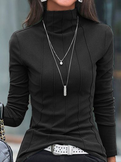 JFN Casual Turtleneck Basic Long Sleeve T-Shirt