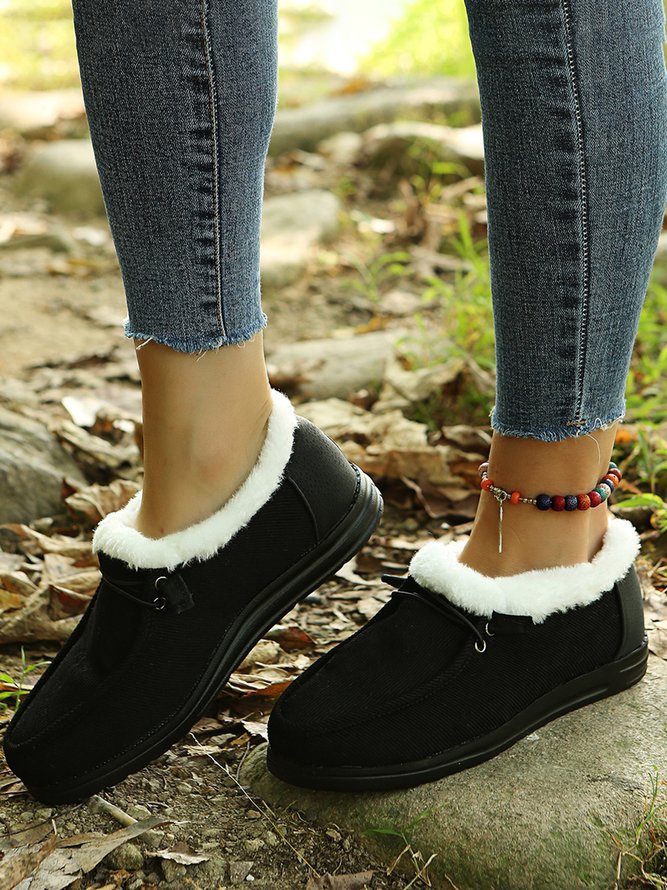 Corduroy Upper Plush Casual Flats