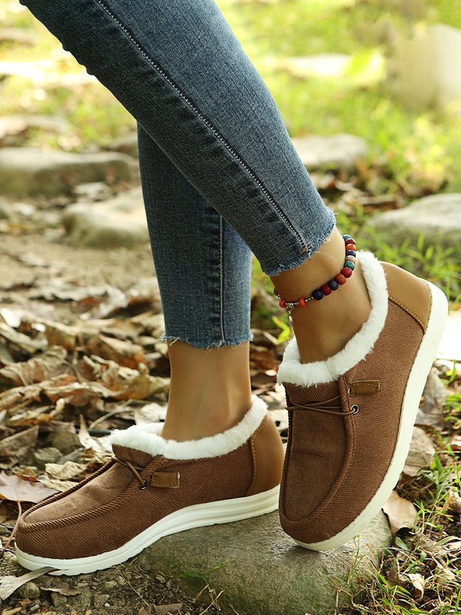 Corduroy Upper Plush Casual Flats