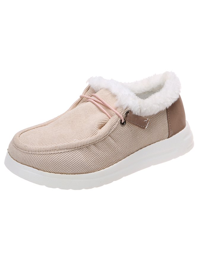 Corduroy Upper Plush Casual Flats